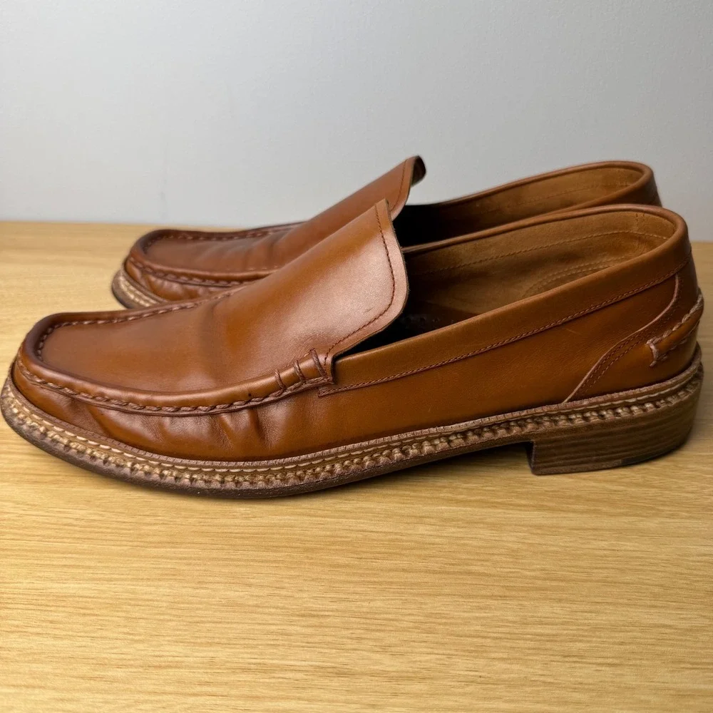 Luciano‎ Barbera Leather Slip On Loafers Mens 10.5 Tan Italian Luxury Designer